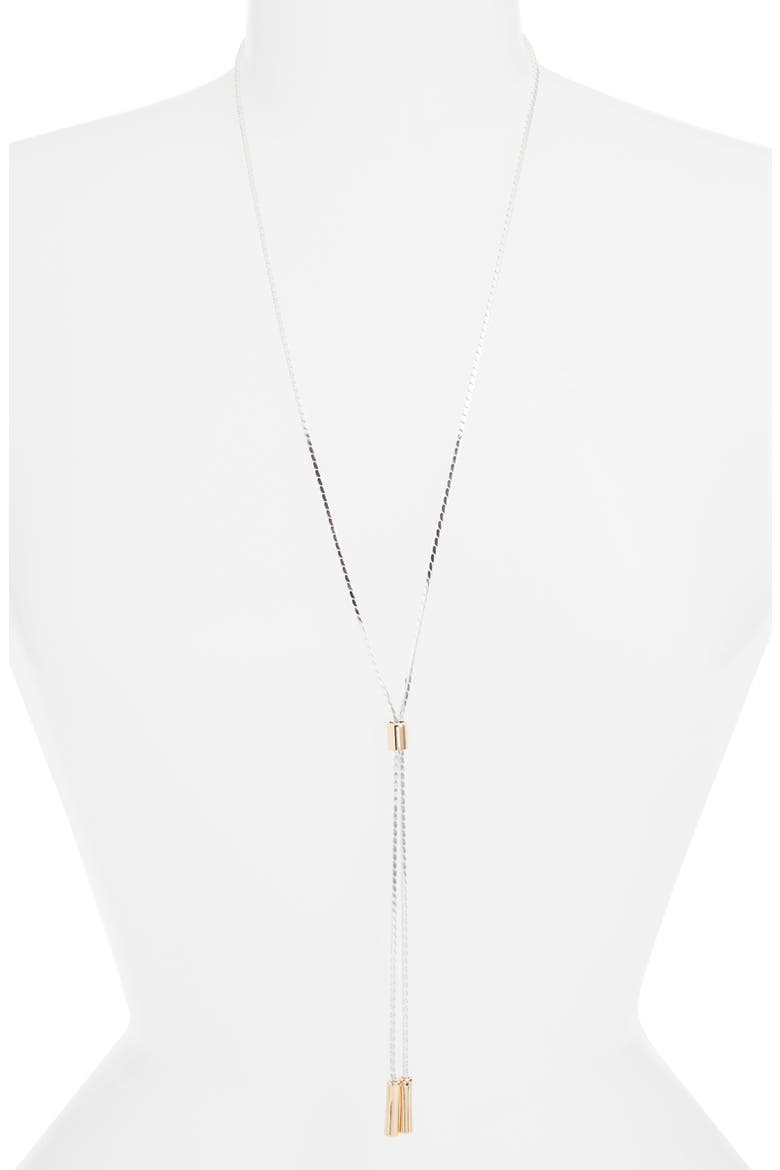 Bar Accent Bolo Y-Necklace, Alternate, color, SILVER- GOLD
