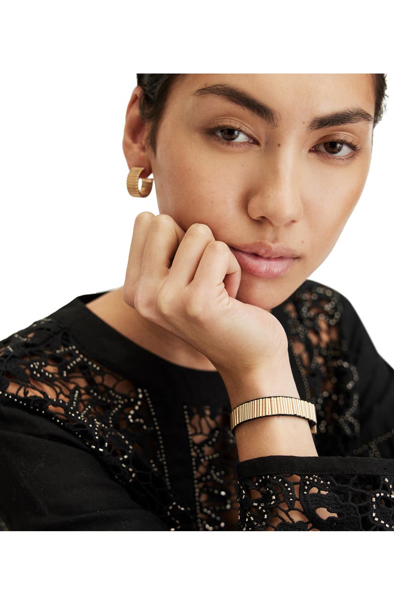 AllSaints Ribbed Leather Bracelet, Alternate, color, Gold