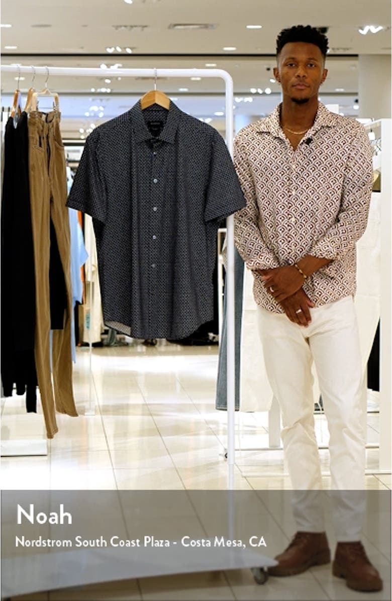OoohCotton<sup>®</sup> Dot Print Short Sleeve Button-Up Shirt, sales video thumbnail