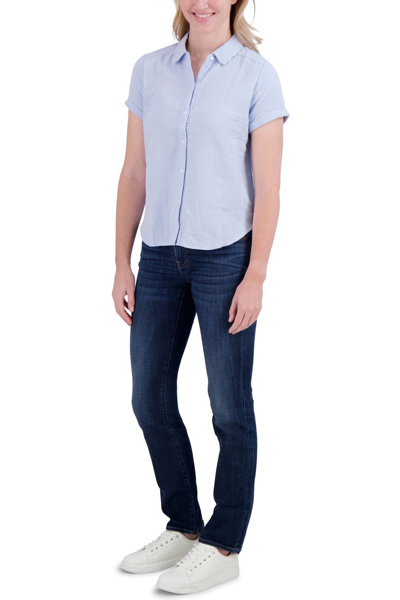 Short Sleeve Cotton Gauze Button-Up Shirt, Alternate, color, CHAMBRAY BLUE