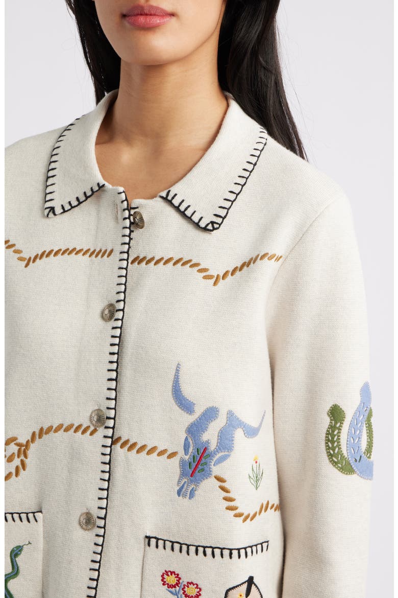 Souvenir Merino Wool & Cotton Cardigan, Alternate, color, OATMEAL MULTI