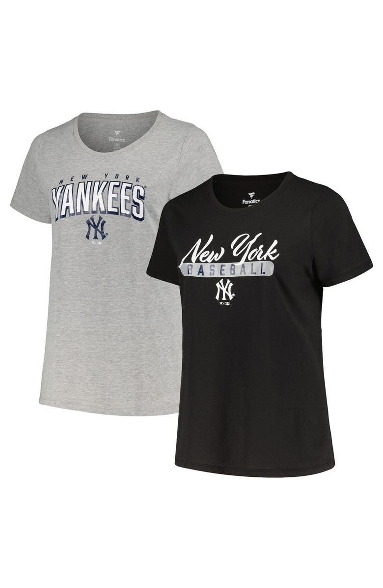 PROFILE Women's Profile Black/Heather Gray New York Yankees Plus Size T-Shirt Combo Pack, Main, color, Black