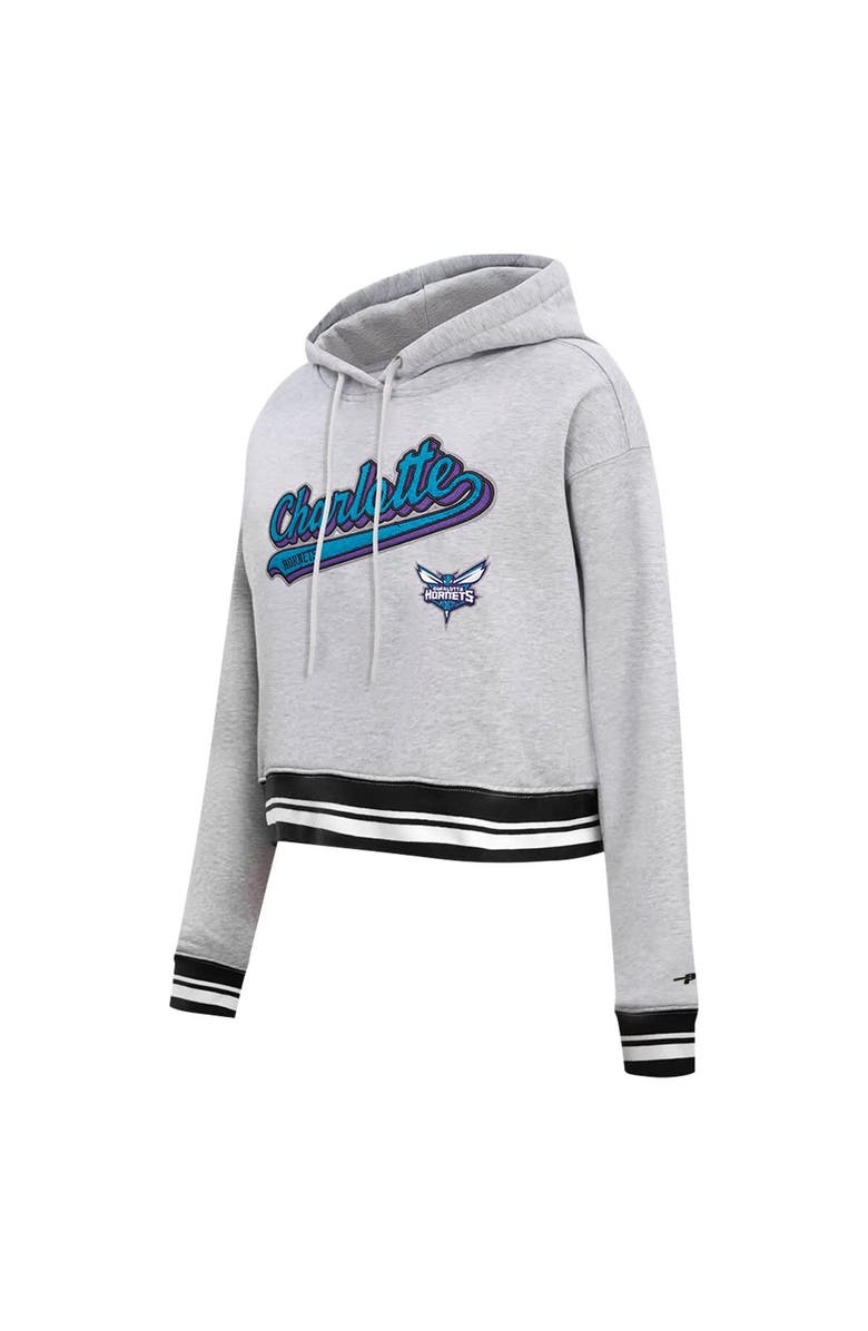 PRO STANDARD Women's Pro Standard Heather Gray Charlotte Hornets Script Tail Cropped Pullover Hoodie, Alternate, color, Heather Gray