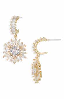 Cara Starburst Cubic Zirconia Hoop Drop Earrings