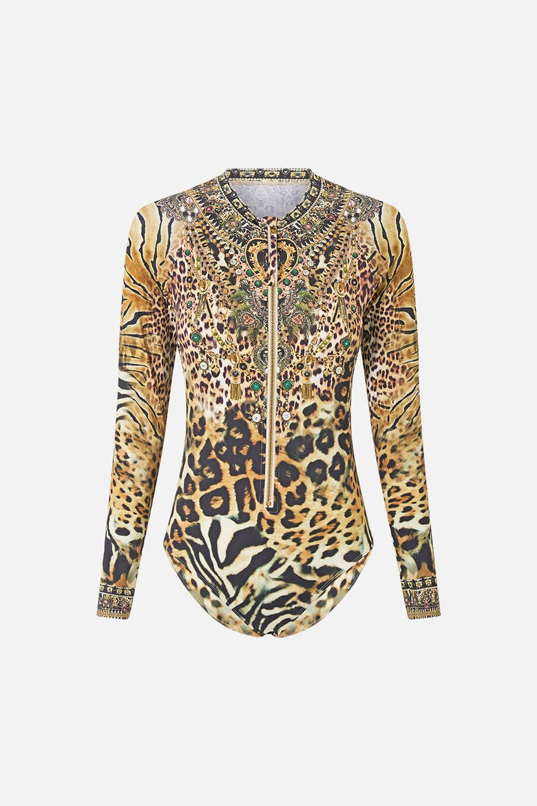 Long Sleeve Zip Front Paddle Suit, Main, color, Leotigra Land