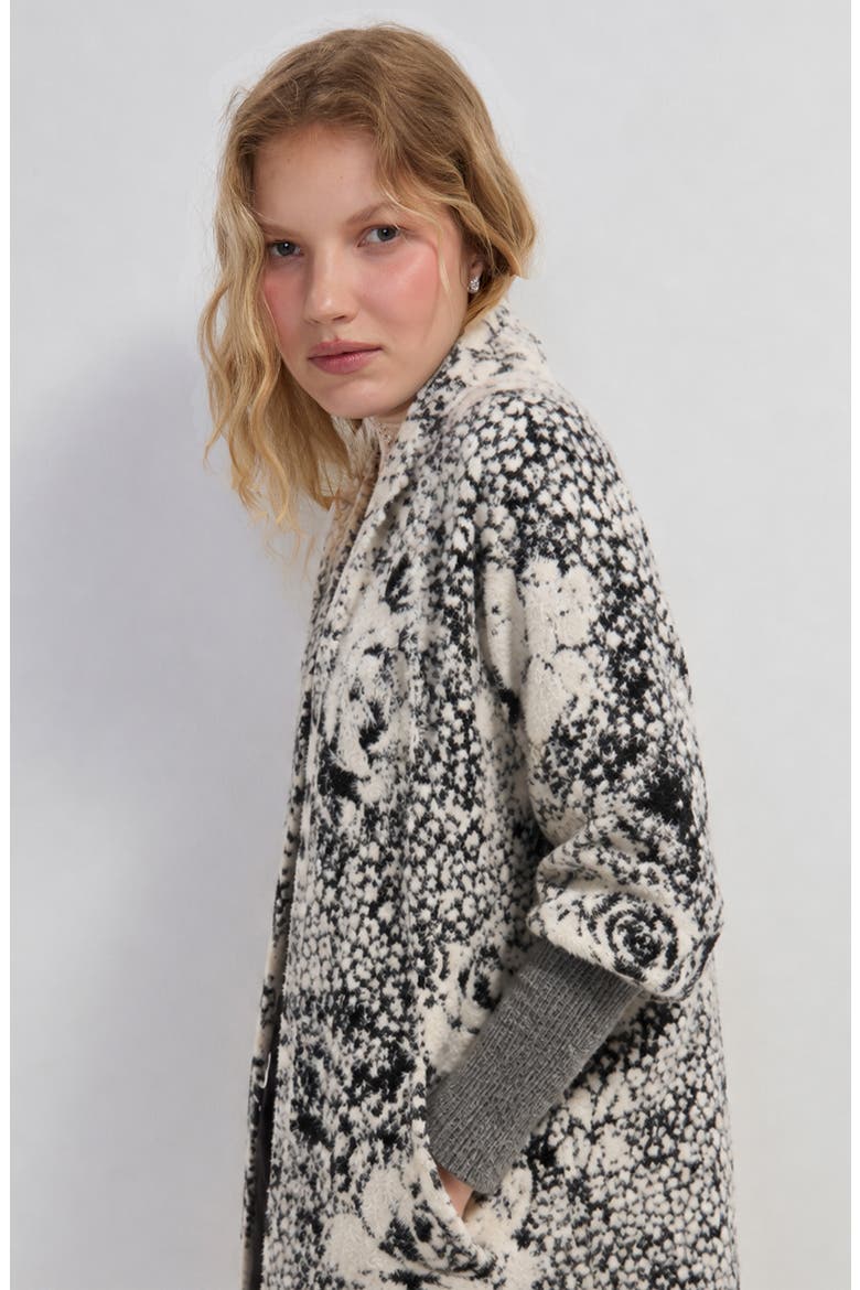 Floral Jacquard Open Front Sweater Coat, Alternate, color, BONE/ BLK FLORAL