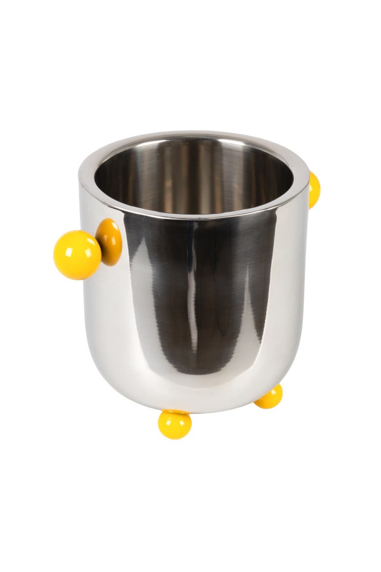 Stainless Steel Ice Bucket with Citron Color Enameled Ball Handles and Feet, Silver, Main, color, Silver
