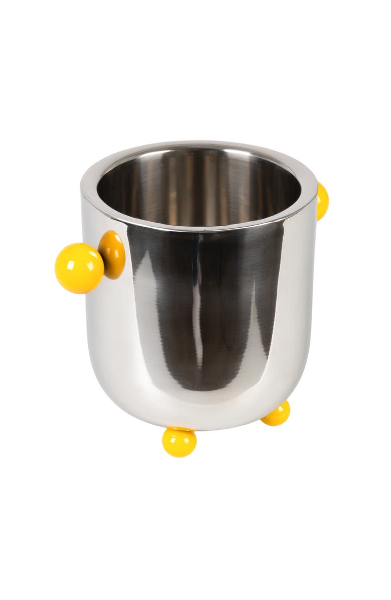 Storied Home Stainless Steel Ice Bucket with Citron Color Enameled Ball Handles and Feet, Silver, Main, color, Silver
