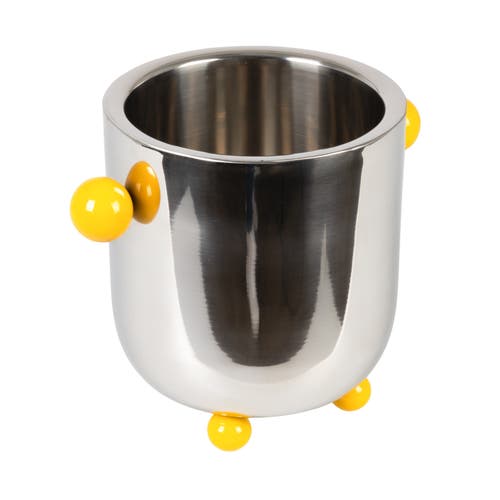 Storied Home Stainless Steel Ice Bucket With Citron Color Enameled Ball Handles And Feet, Silver