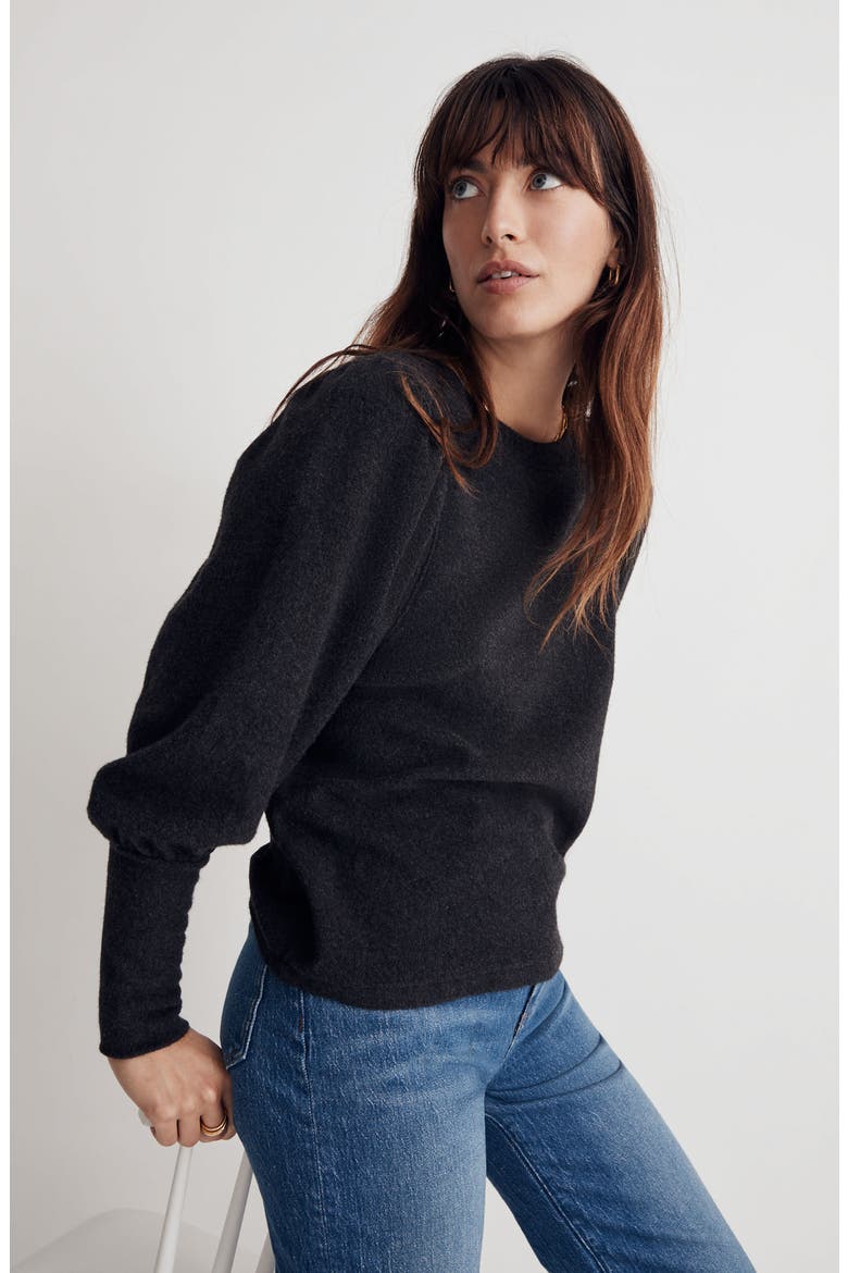 Puff Sleeve Brushed Jersey Top, Alternate, color, HTHR DARK CHARCOAL
