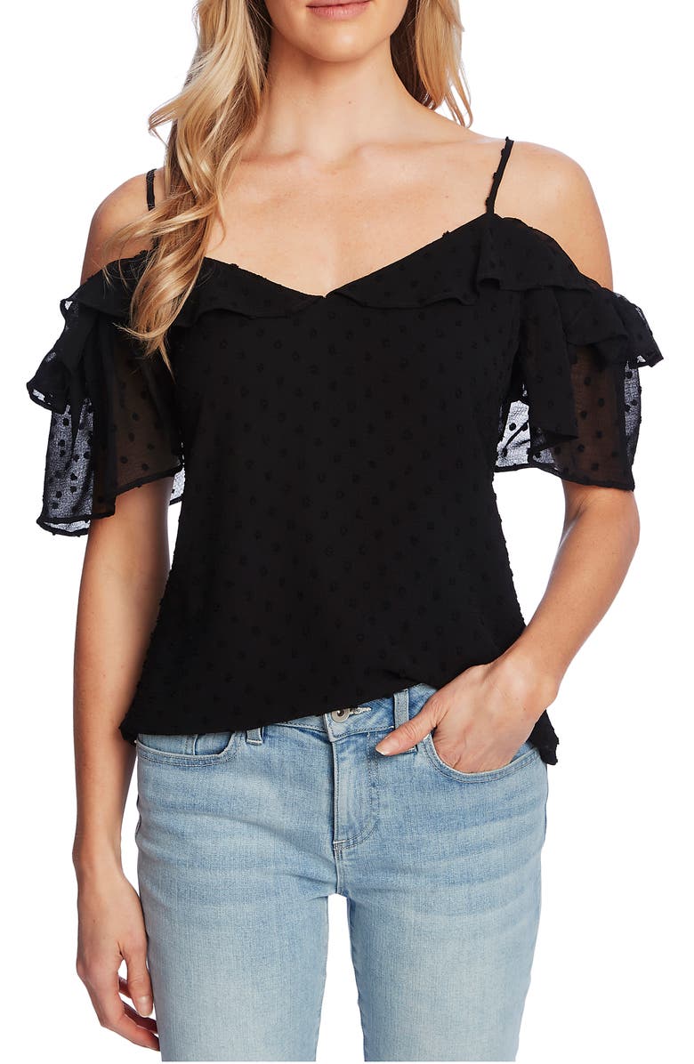 CeCe Cold Shoulder Clip Dot Blouse, Main, color,