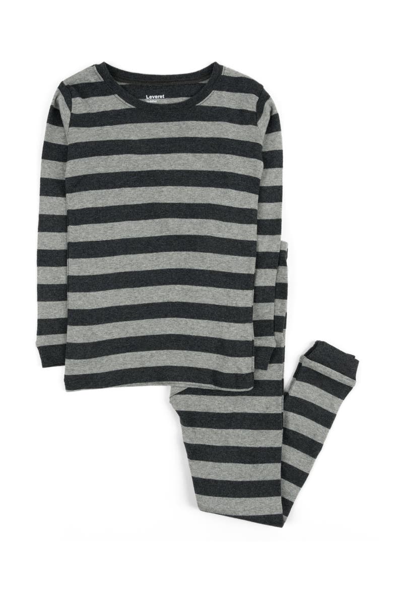 Cotton Two-Piece Pajamas, Stripes, Solids & Tie Dye, Alternate, color, GREY