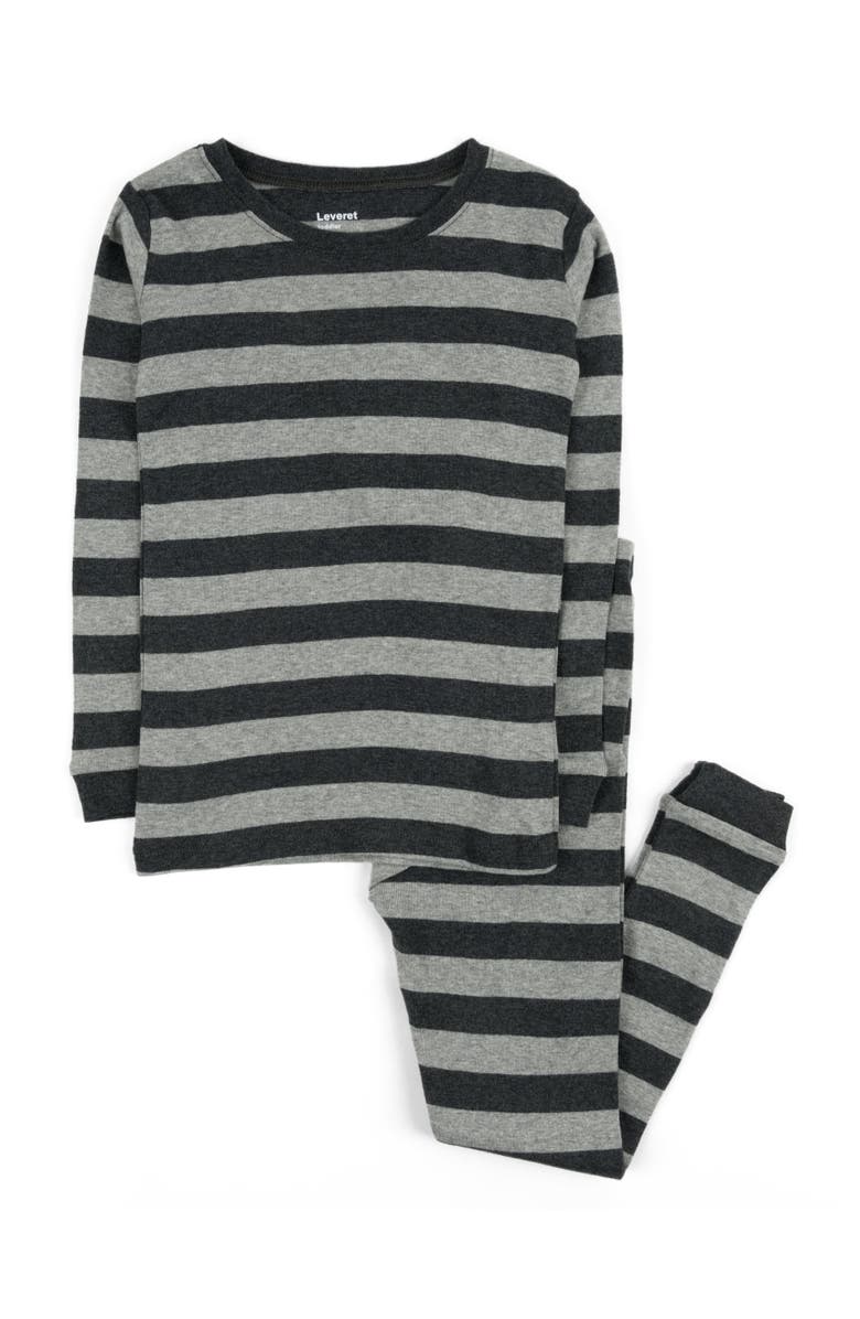 Leveret Cotton Two-Piece Pajamas, Stripes, Solids & Tie Dye, Alternate, color, Striped Dark Gray & Light Gray