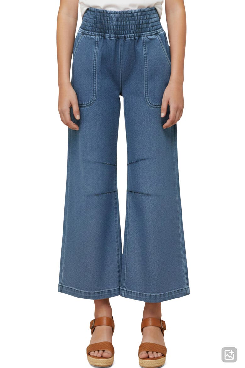Kids' Smocked High Waist Wide Leg Jeans, Main, color, DENIM