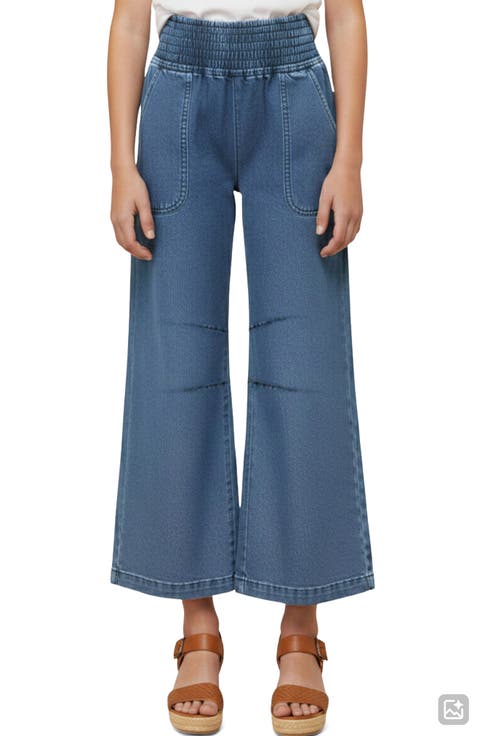Kids' Smocked High Waist Wide Leg Jeans