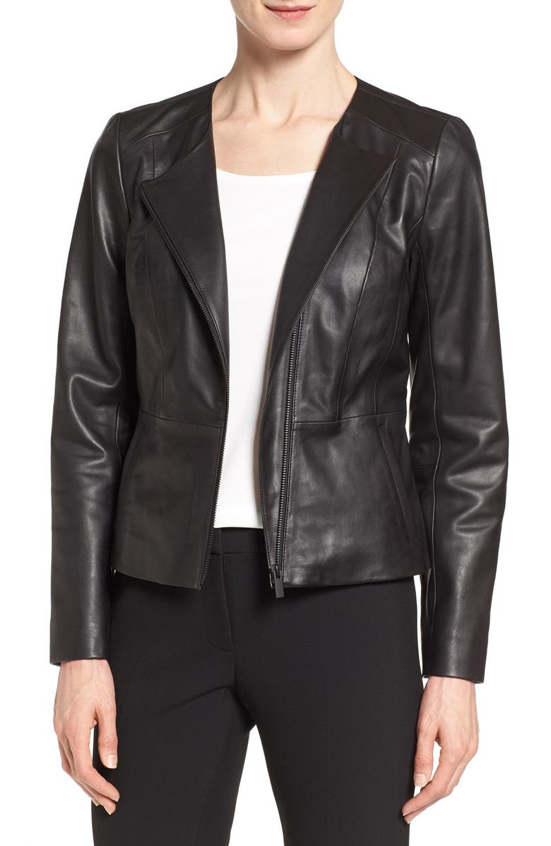Classiques Entier<sup>®</sup> Asymmetrical Zip Fitted Leather Jacket, Main, color,
