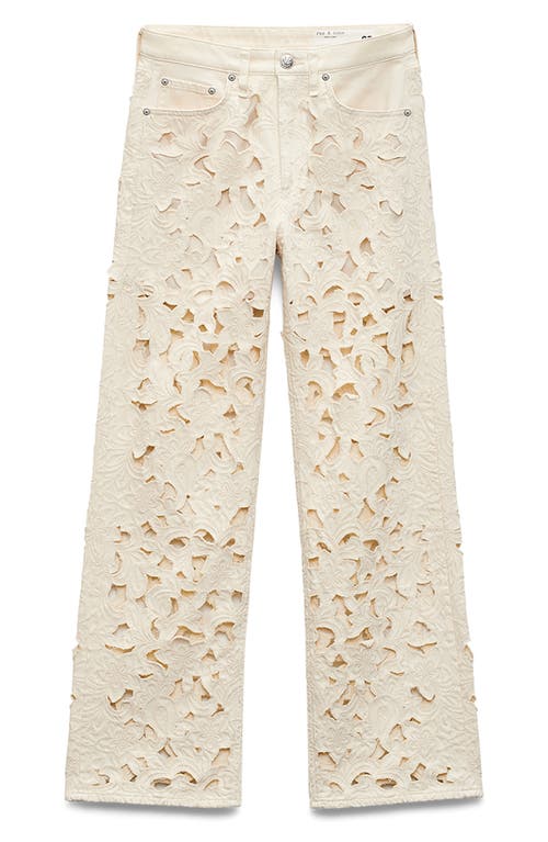 Rag & Bone Womens Blue Logan Floral Cut-out Wide-leg Denim Jeans