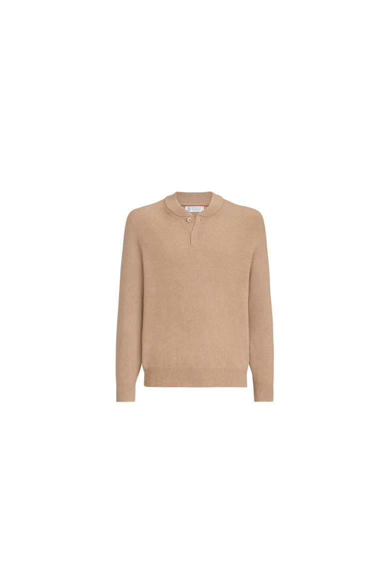 Cashmere English rib sweater with Henley collar, Alternate, color, Camel