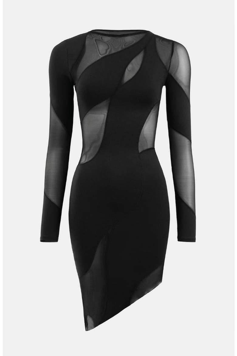 Spiral Long Sleeve Dress, Alternate, color, Black