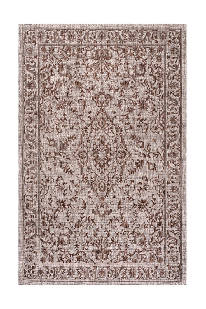 Jerash Ornate Medallion Indoor/Outdoor Area Rug, Main, color, Brown/Beige