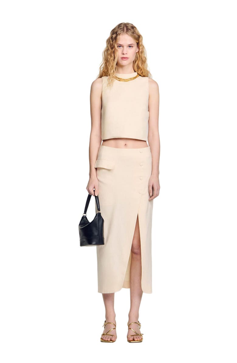 SANDRO Knit crop top with necklace, Alternate, color, 