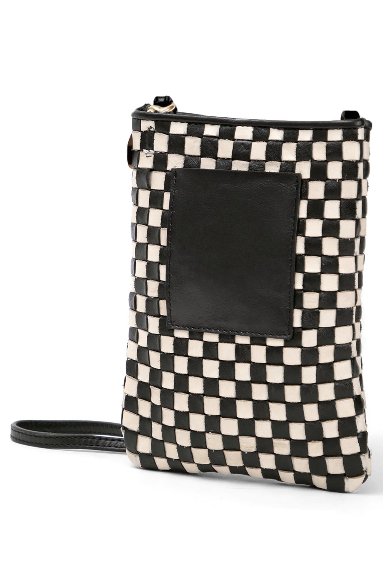Clare V. Poche Woven Leather Crossbody Bag, Alternate, color, Black/ Cream Woven Checker