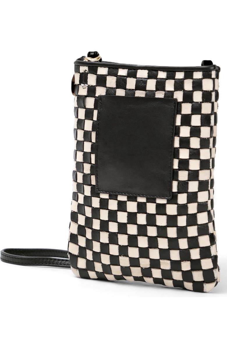 Clare V. Poche Woven Leather Crossbody Bag, Alternate, color, Black/ Cream Woven Checker