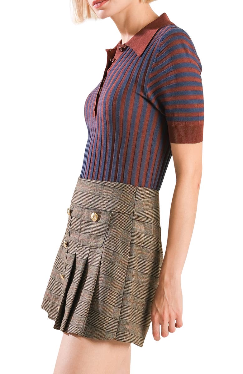 FREEMARKET Contrast Stripe Knit Polo, Alternate, color, Burgundy/ Blue