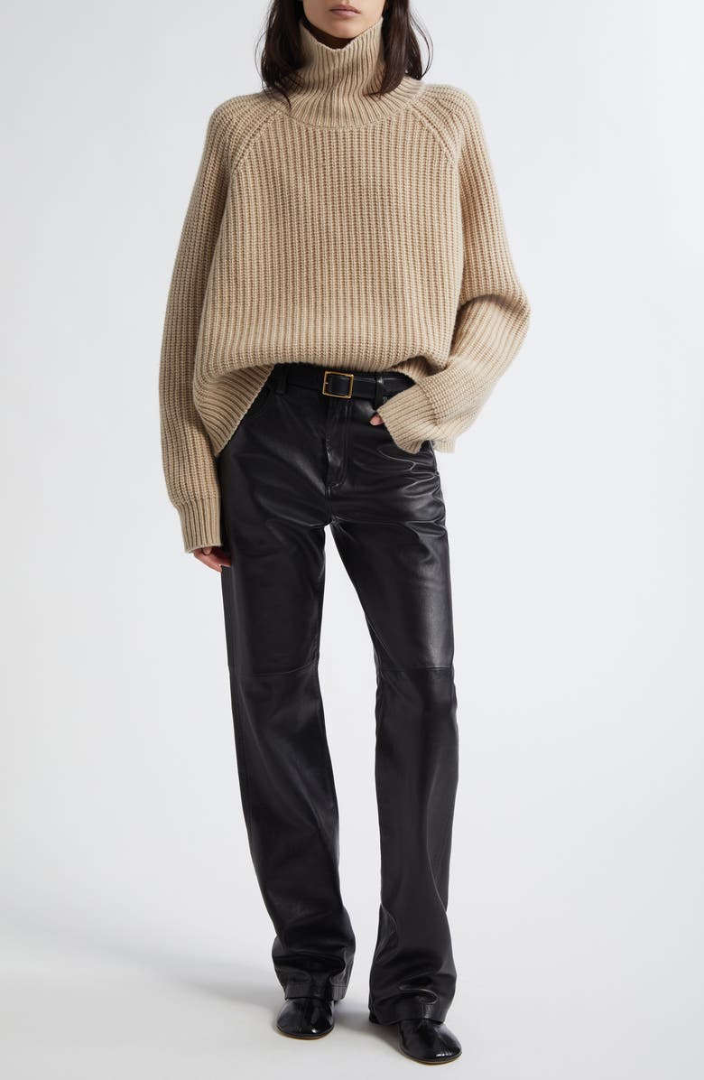 Nili Lotan Amaya Fisherman Knit Cashmere Turtleneck Sweater, Alternate, color, Taupe