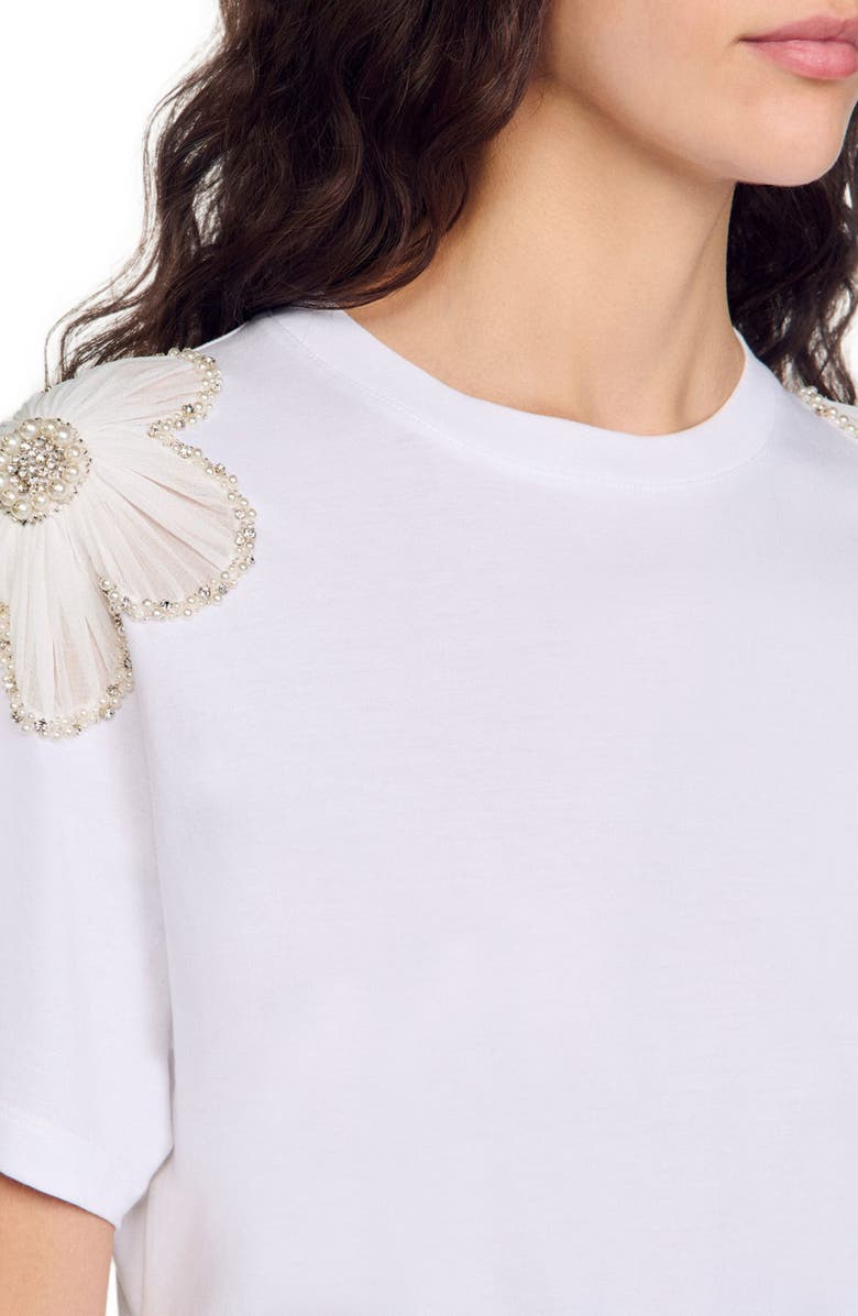 SANDRO T-shirt with embroidered flowers, Alternate, color, 