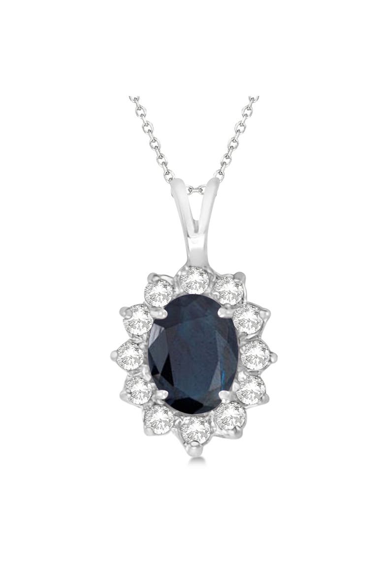 Lab Blue Sapphire & Lab Diamond Accented Pendant 14k, Main, color, 1.70ct/White Gold