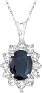 ALLUREZ Lab Blue Sapphire & Lab Diamond Accented Pendant 14k