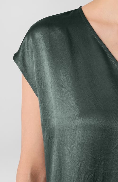 Eileen Fisher Satin V Neck Cap Sleeve Midi Dress In Green