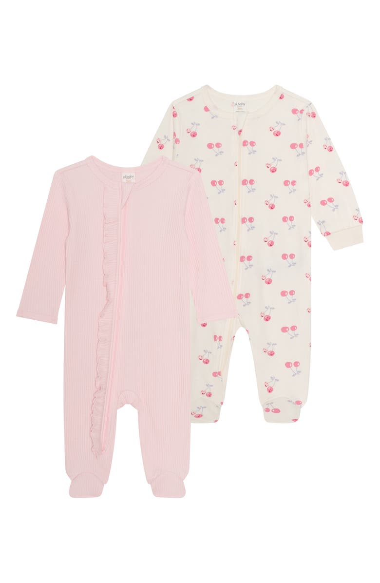 PL Baby by Petit Lem 2-Pack Assorted Zip Footies, Main, color, Cherries