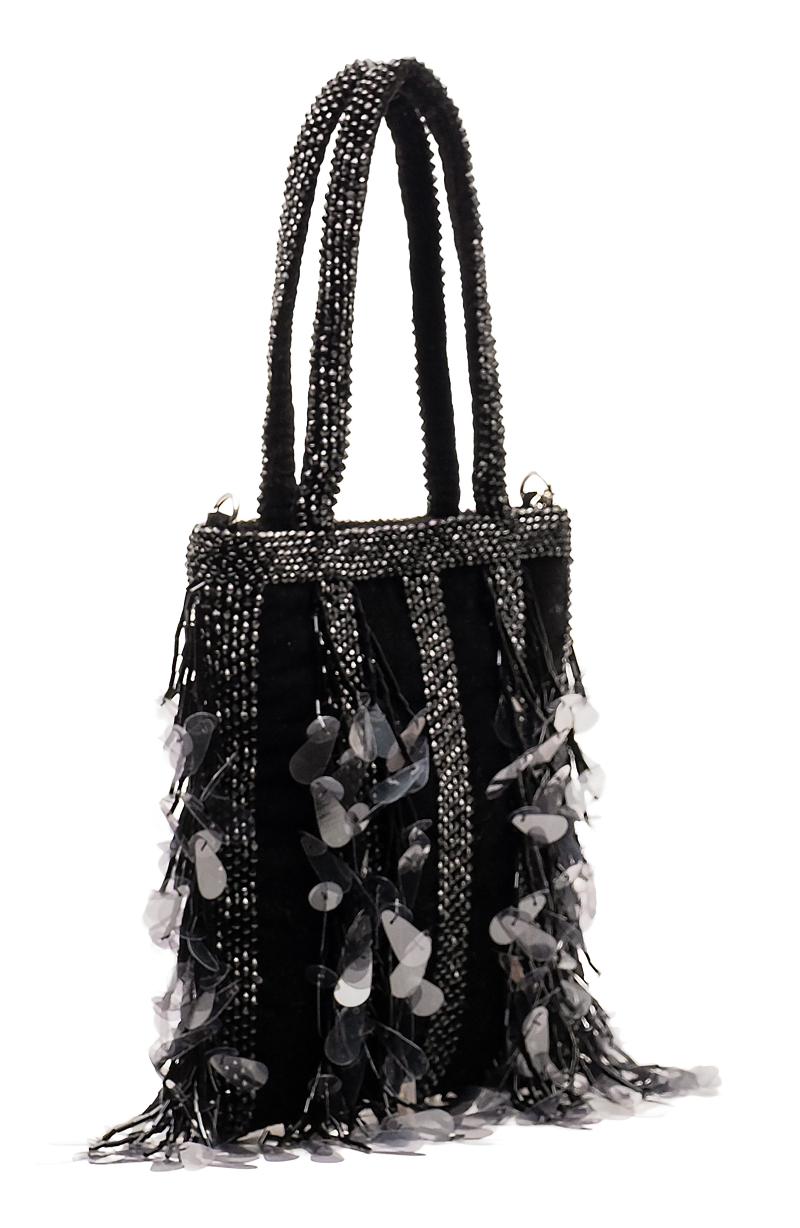 Frances Valentine Gatsby Mini Beaded & Sequin Velvet Tote Bag, Alternate, color, Black