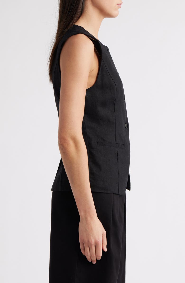 Steve Madden Wesley Linen Blend Button-Up Vest, Alternate, color, Black