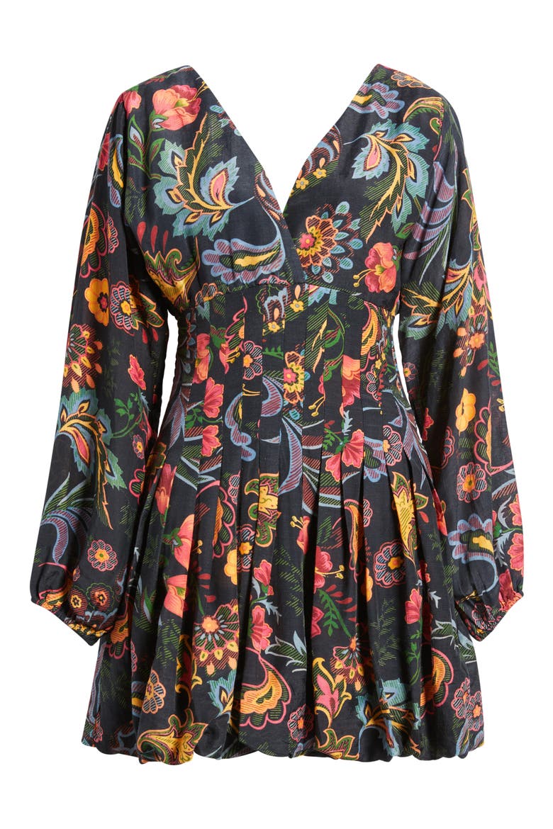 Janiero Floral Long Sleeve Bubble Hem Minidress, Alternate, color, BLACK MULTI