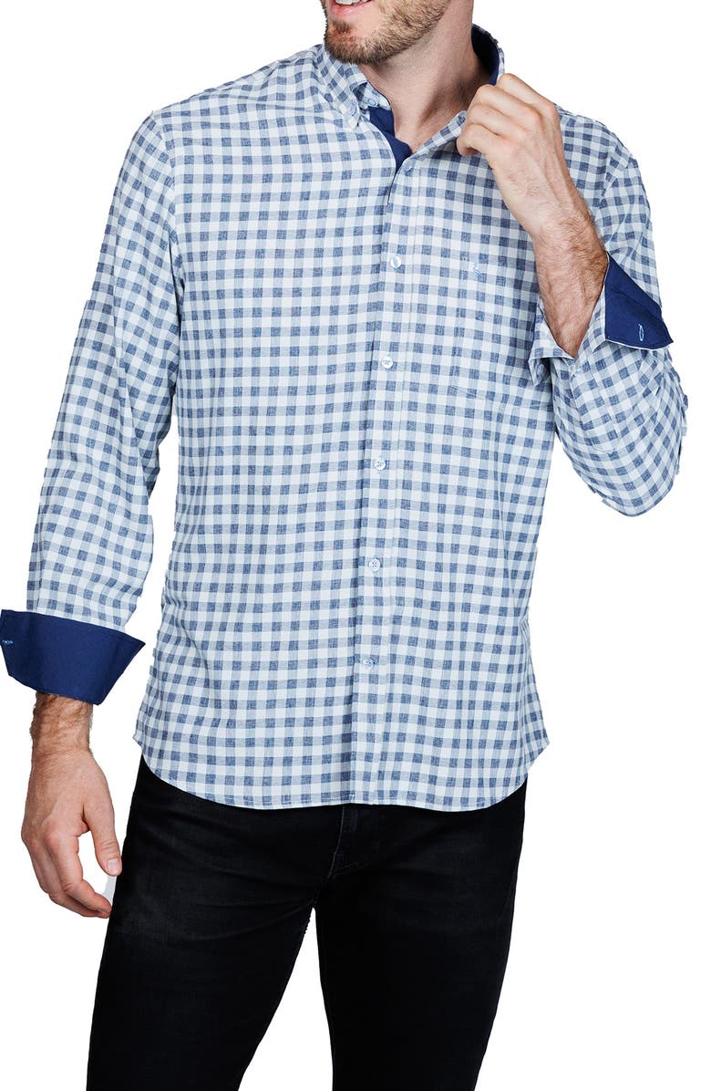 TailorByrd Classic Fit Gingham Performance Button-Down Shirt, Alternate, color, Light Grey Heather