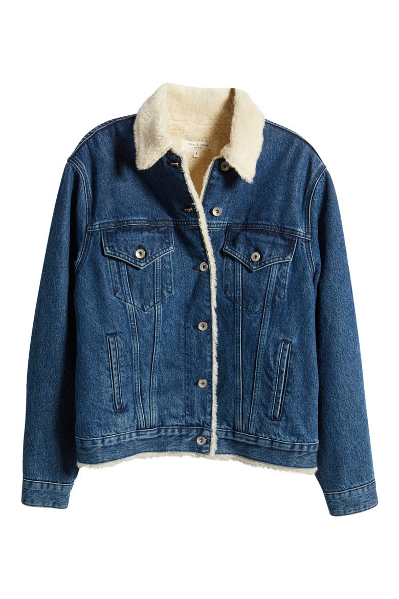 Faux Shearling Lined Oversize Denim Jacket, Alternate, color, GATES