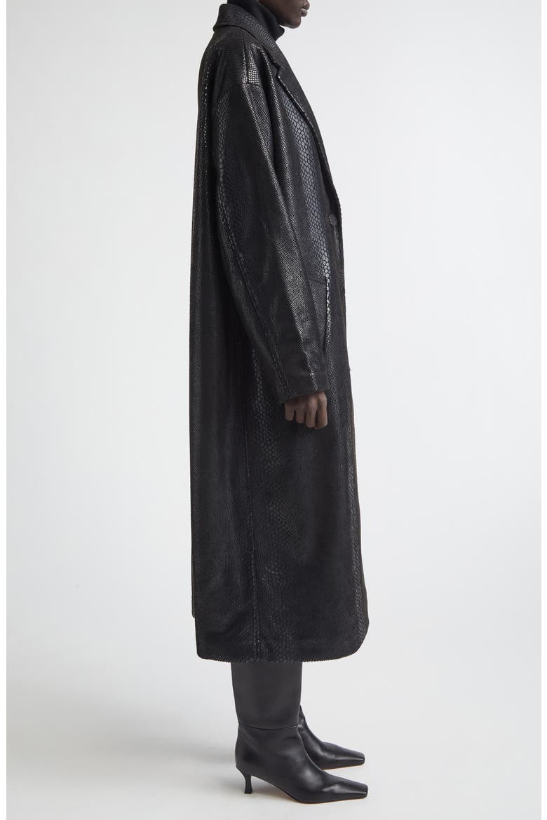 Oceana Reptile Embossed Faux Leather Coat, Alternate, color, BLACK