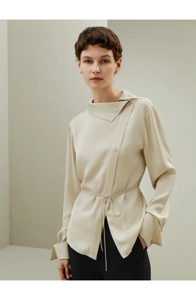Lilysilk Asymmetrical Shirt with Waist Tie, Alternate, color, 