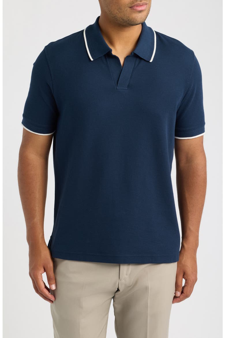 Piqué Johnny Collar Shirt, Main, color, NAVY SAPPHIRE
