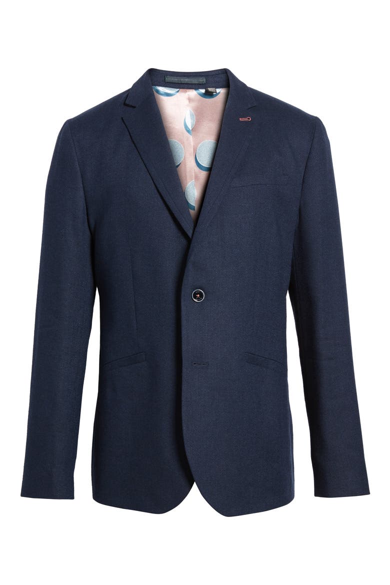 Hines Trim Fit Linen Blend Blazer, Alternate, color, NAVY