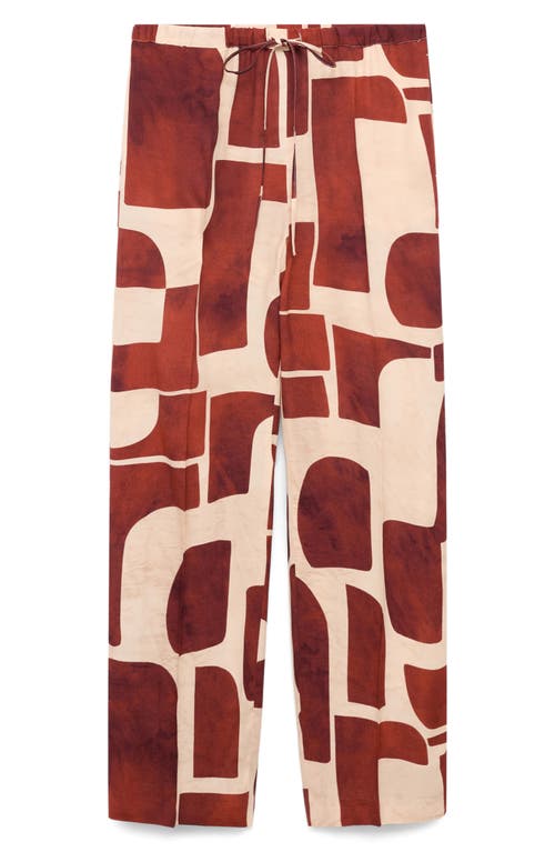 Mango Geometric Print Wide Leg Drawstring Pants In Brown