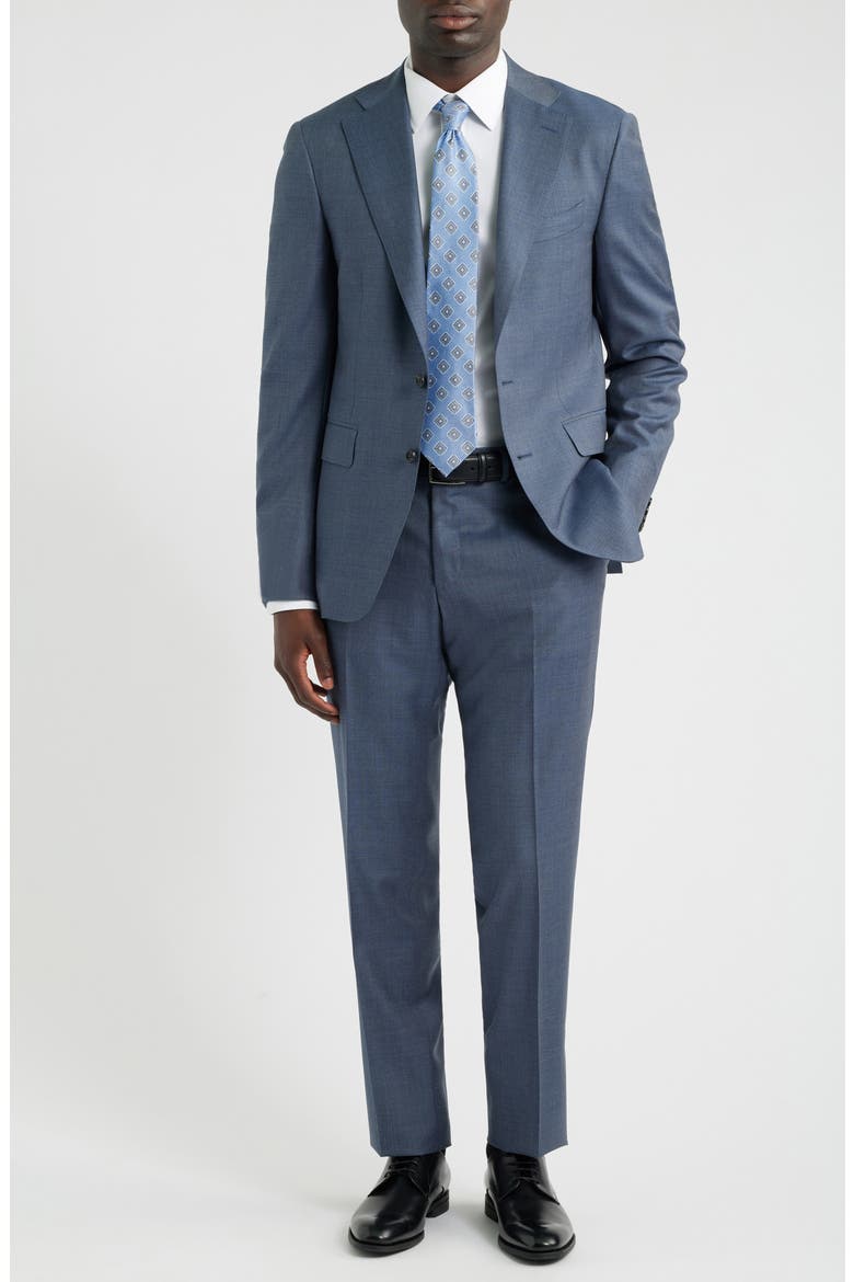 Capri Trim Fit Solid Wool Suit, Main, color, BLUE