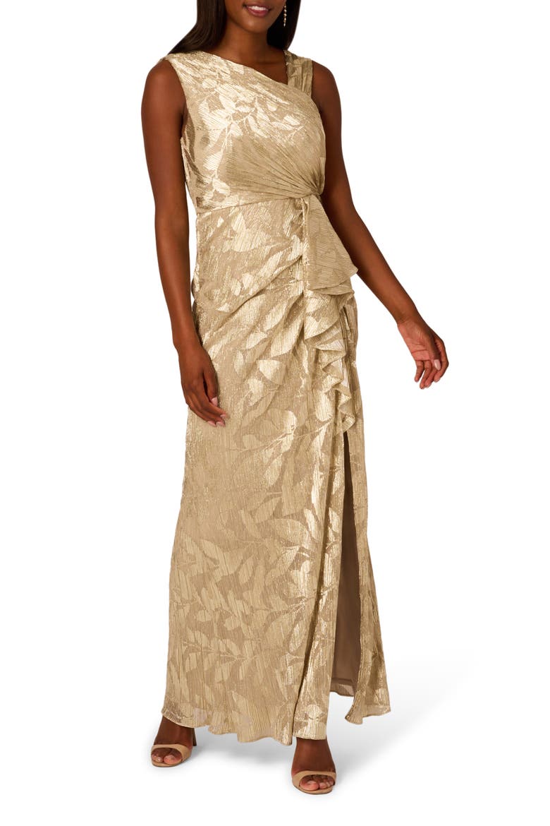 Foil Asymmetric Neck Gown, Main, color, CHAMPAGNE/ GOLD