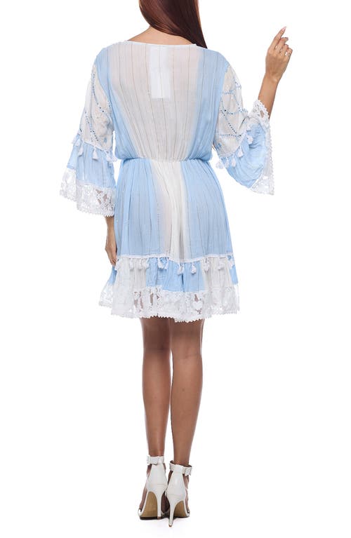 Shop Ranee's Ranees Lace Bell Sleeve Minidress In Blue