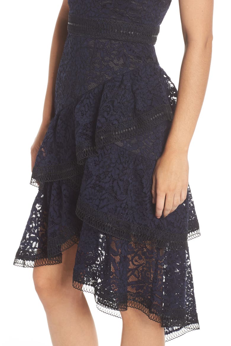 Asymmetrical Tiered High/Low Lace Dress, Alternate, color, NAVY
