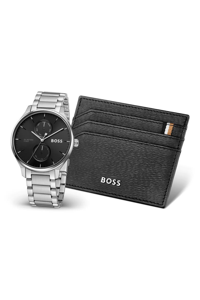 Tyler Bracelet Watch, 43mm & Wallet Set, Main, color, BLACK