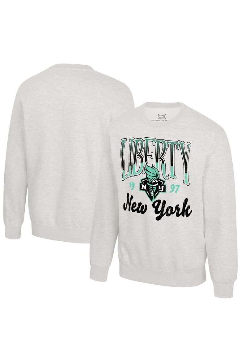 Unisex Stadium Essentials Oatmeal New York Liberty Sky High Fleece Crew Neck Sweatshirt, Main, color, Oatmeal